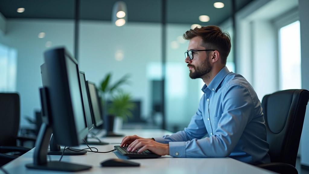 Ingenieur bei der Arbeit an CAD-Design auf dem Computer, modernes Büro