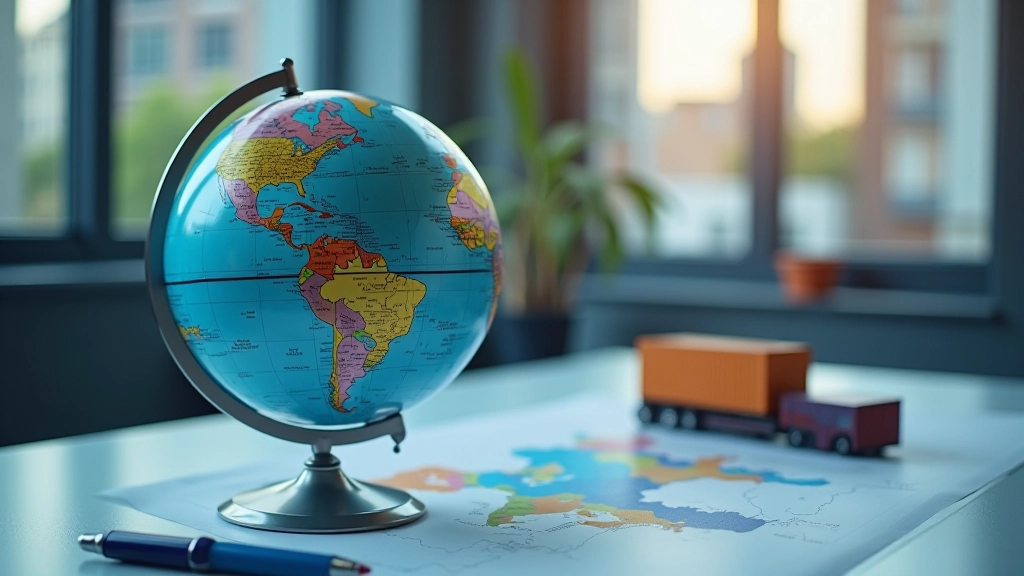 Globale Weltkarte mit Handelsrouten und Verbindungslinien zwischen Ländern