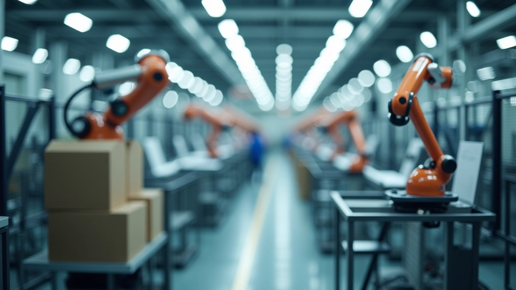 Moderne Autofabrik mit Robotern und Montagelinien, professionelle Beleuchtung